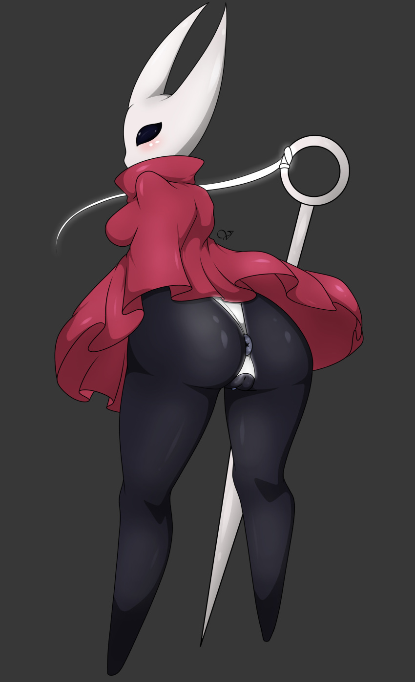 2019 anthro anus arthropod bikini breasts butt cape clothed clothing crotchless_panties digital_media_(artwork) female grey_background hi_res hollow_knight hornet hornet_(hollow_knight) hymenopteran insect melee_weapon panties presenting presenting_anus presenting_pussy pussy simple_background solo standing swimsuit sword underwear video_games wasp weapon zzvinniezz