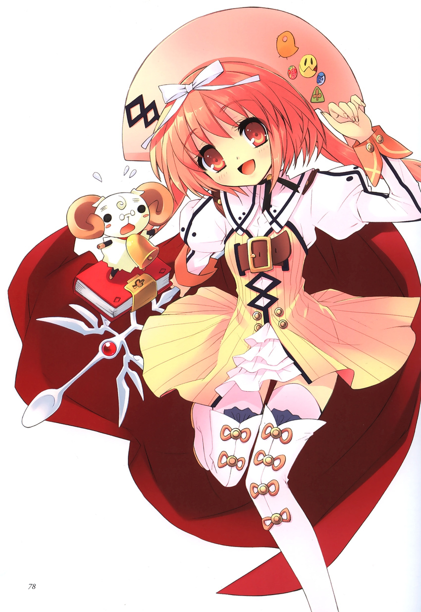 akihime_sumomo book brown_hair cape highres itou_noiji nanatsuiro_drops sheep solo thighhighs yuki-chan