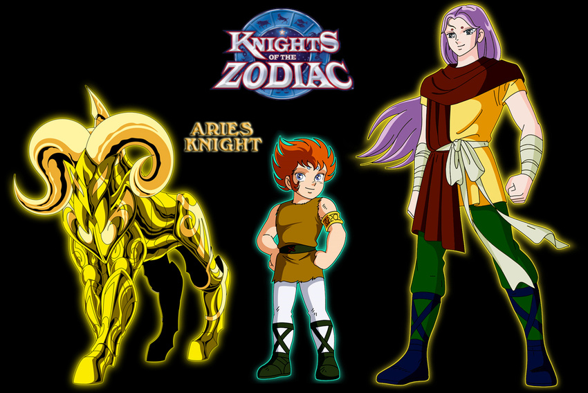 2boys 80's 80's 80s aries_mu aries_muu armor bandage boy child cloth facial_mark forehead_mark girly girly_face gold golden horns kid kiki kiki_(saint_seiya) knights_of_the_zodiac lemurian male male_focus multiple_boys oldschool purple_hair ram ram_horns red_hair saint_seiya sheep sheep_horns size_difference