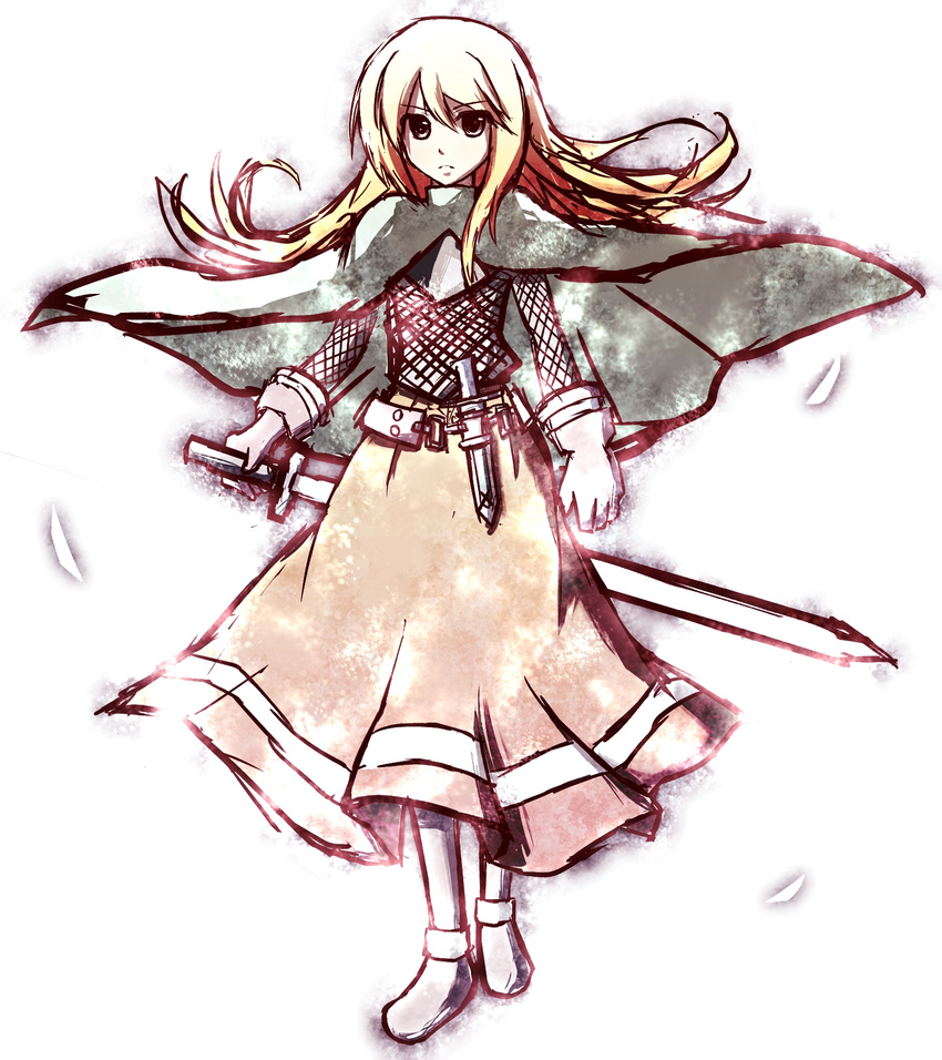 blonde_hair cape female final_fantasy final_fantasy_tactics full_body gradient gradient_background highres long_hair milleuda_folles miluda_folles rice_(pixiv436521) skirt solo white_background