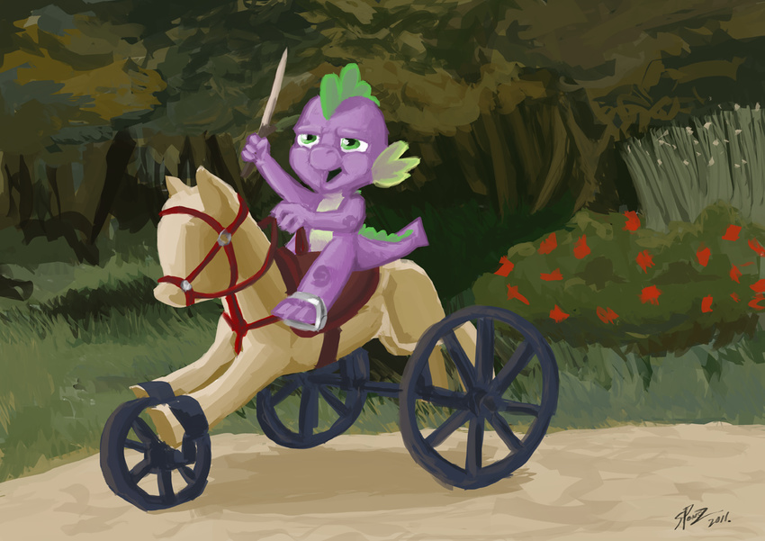 claude_monet dragon friendship_is_magic hasbro humor inspired_by_proper_art male monet my_little_pony parody ponysponsz scalie solo spike_(mlp) sponsz sword weapon