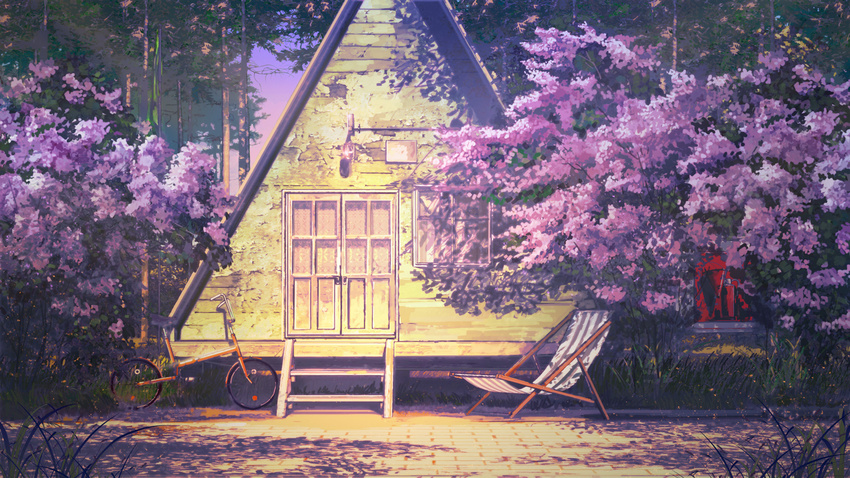 bicycle building deck_chair everlasting_summer flower ground_vehicle no_humans original scenery tree