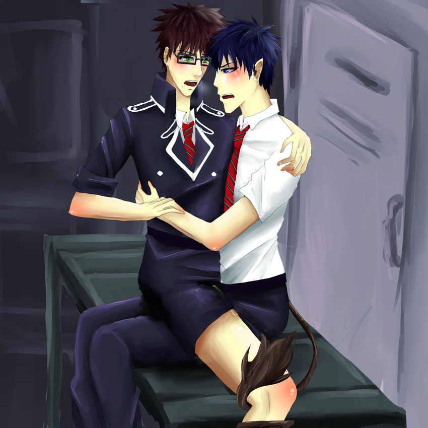The Big ImageBoard (TBIB) - 2 boys ao no exorcist artist request black hair  blue exorcist blue eyes blue hair blush brothers desperation green eyes hug  incest locker megane okumura rin okumura