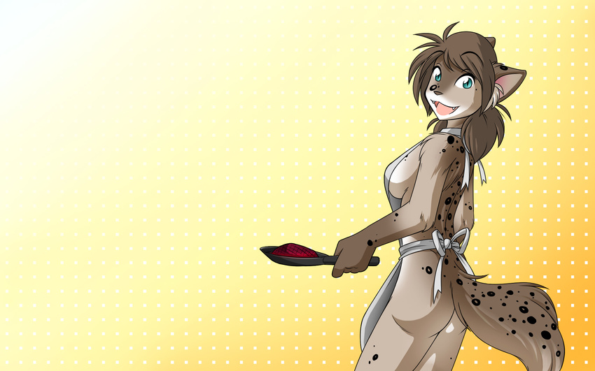 apron butt cook cute feline female frying_pan home_screen kathrin_(twokinds) keidran mammal naked_apron smile solo spots tom_fischbach twokinds