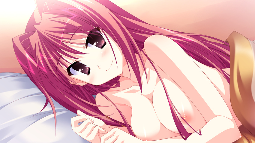 bed breasts game_cg hinata_mutsuki long_hair natsume_otona nipples red_hair skyfish yotsuiro_passionato!