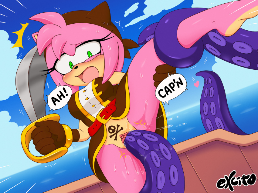 amy_rose anthro barefoot belt black_rose_(sonic) blush bodily_fluids bottomless captured clothed clothing cloud duo eulipotyphlan excito feet female feral forced fur gasp genital_fluids gloves handwear heart_symbol hedgehog hi_res kerchief kraken mammal marine melee_weapon multicolored_body netflix open_mouth penetration pink_body pink_fur pirate pirate_hat pirate_outfit pubic_tattoo rape restrained restrained_by_tentacles sea sega sex ship skull_and_crossbones sonic_prime sonic_the_hedgehog_(series) speech_bubble spread_legs spreading struggling surprised sword tattoo tentacle_in_vagina tentacle_penetration tentacle_rape tentacle_sex tentacles two_tone_body vaginal vaginal_fluids vaginal_penetration vehicle water watercraft weapon worried yellow_body yellow_fur
