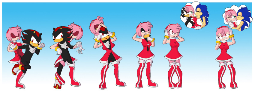 2022 air_shoes amy_rose animate_inanimate anthro black_body black_fur blue_body blue_fur bodily_fluids boots bracelet brainwashing clothing dress drooling duo eulipotyphlan female footwear forced forced_transformation fur gender_transformation gloves gold_(metal) gold_bracelet gold_jewelry handwear heart_eyes heart_symbol hedgehog hi_res highlights_(coloring) jewelry kissing living_clothing male mammal mtf_transformation pink_body pink_fur red_boots red_clothing red_dress red_eyes red_footwear red_hairband red_highlights saliva sega sequence shadow_the_hedgehog shoes skinsuit sonic_the_hedgehog sonic_the_hedgehog_(series) tight_clothing transformation vytz white_clothing white_gloves white_handwear