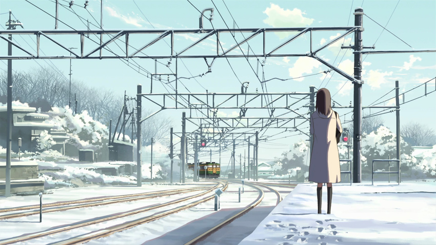 5_centimeters_per_second brown_hair highres scenery snow solo source_request train winter