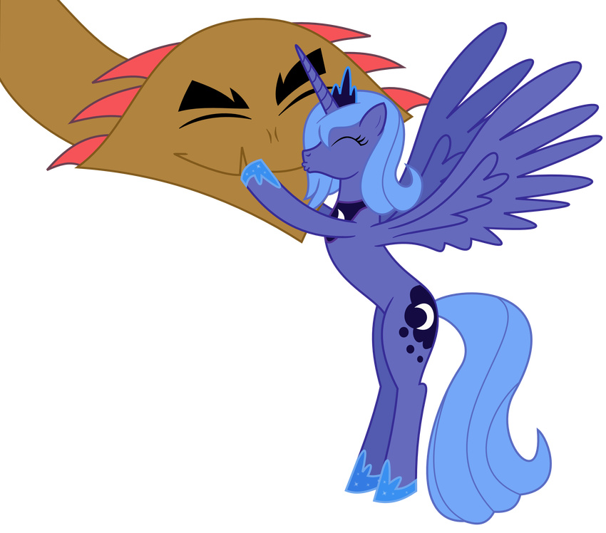 alicorn alpha_channel blue_hair crown cutie_mark duo equine female feral friendship_is_magic hair hasbro horn horse hydra_(mlp) kissing long_hair mammal my_little_pony pegacorn plain_background pony princess_luna_(mlp) tail transparent_background winged_unicorn wings