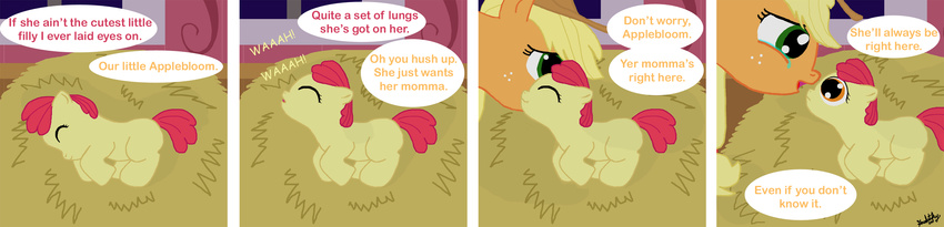 applejack_(mlp) big_macintosh_(mlp) comic crying cub cute dialog dialogue equine female feral foal friendship_is_magic hat horse implied_incest mammal my_little_pony off_camera pony sibling sisters straw tears text young