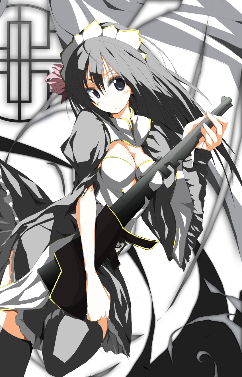 absurdres black_eyes black_hair gun hanshi headdress highres mukouhara_shiryuu sangokushi_taisen solo weapon