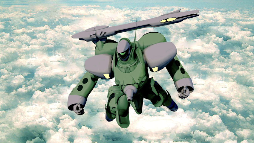 above_clouds alien antennae bad_id bad_pixiv_id cannon chest_cannon cloud energy_cannon flemenmik flying highres macross macross:_do_you_remember_love? mars_br mecha no_humans nousjadeul-ger oldschool power_armor realistic redesign science_fiction shoulder_cannon sky zentradi