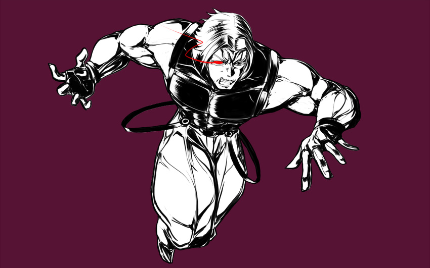 angry gloves king_of_fighters kof male male_focus monochrome rugal_bernstein simple_background snk