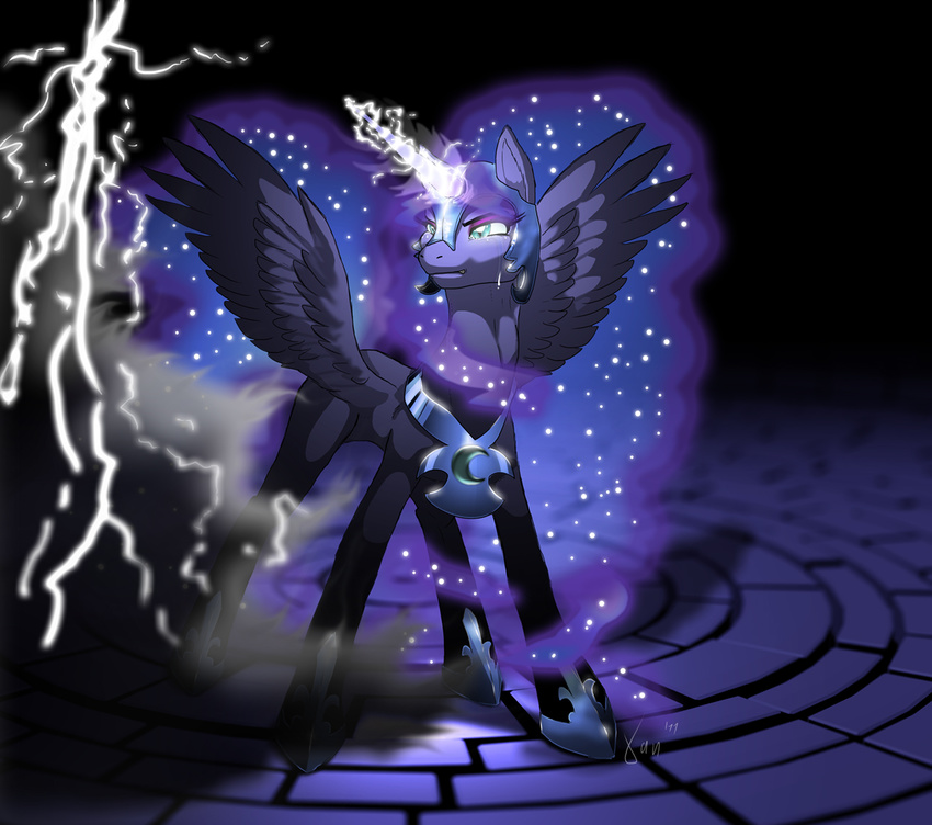 alicorn equine female feral friendship_is_magic glowing helmet horn horse lightning mammal my_little_pony nightmare_moon_(mlp) nyx_(mlp) past_sins pegacorn pony shiny solo tears winged_unicorn wings xanaeth