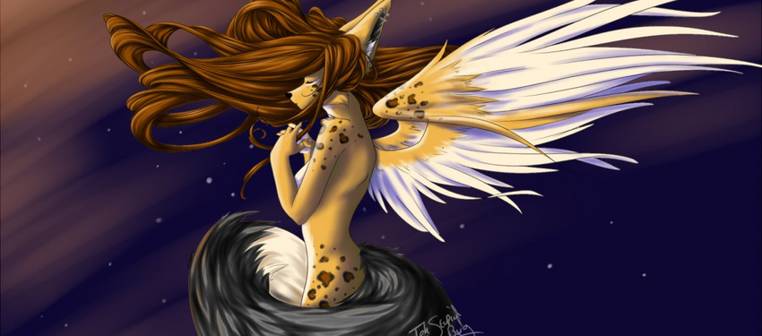 elfane eyes_closed female hair long_hair nude piercing solo stars tehstupidbug wings