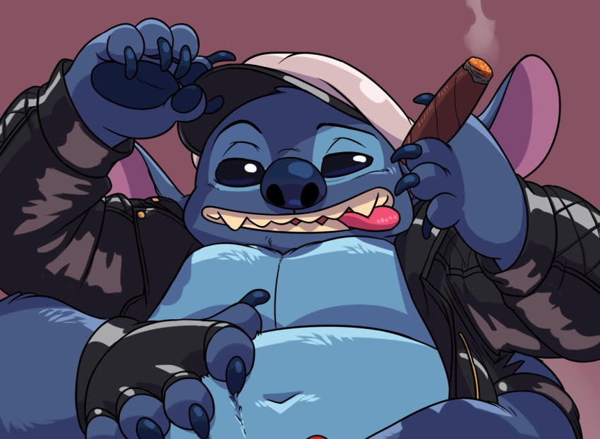 2024 4_arms 4_fingers 6/26 alien anthro arm_tuft bared_teeth bedroom_eyes belly bite biting_own_tongue black_clothing black_eyes black_fingerless_gloves black_gloves black_handwear black_headwear black_sclera black_visor blue_body blue_claws blue_fur blue_nose blue_pawpads breasts cigar cigar_smoke claws clothed clothing countershade_ear countershade_eyes countershade_fur countershade_mouth countershade_torso countershading criss-cross_topwear digital_media_(artwork) digital_painting_(artwork) disney eclipticafusion english_description experiment_(lilo_and_stitch) eyebrows featureless_breasts fiddler_hat finger_claws fingerless_gloves fingers full_version_at_paywall fur glistening glistening_clothing glistening_eyes glistening_jacket glistening_topwear gloves gold_buttons gold_zipper gradient_background gripping_penis half-length_portrait hand_on_belly hand_pawpads handwear head_tuft headgear headwear jacket jockstrap leather leather_clothing leather_daddy leather_jacket leather_topwear lgbt_pride lgbt_pride_month lilo_and_stitch looking_at_viewer love_handles lying male moobs multi_arm multi_limb narrowed_eyes navel no_shirt notched_ear on_back open_clothing open_jacket open_topwear painting_(artwork) pawpads philtrum pink_background pink_tongue portrait presenting_belly raised_eyebrows red_clothing red_jockstrap red_underwear round_nose scratching_belly seductive self_bite shaded sharp_teeth simple_background simple_shading slightly_chubby smile smiling_at_viewer smoke smoking smoking_cigar solo stitch_(lilo_and_stitch) tan_teeth teasing teasing_viewer teasing_with_mouth teasing_with_penis teeth tenting tipping_hat tongue tongue_bite toony topwear tuft underwear white_clothing white_headwear