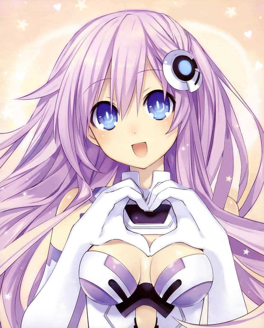 bodysuit choujigen_game_neptune_mk2 elbow_gloves gloves heart heart_hands highres jpeg_artifacts nepgear neptune_(series) official_art purple_hair purple_sister solo tsunako