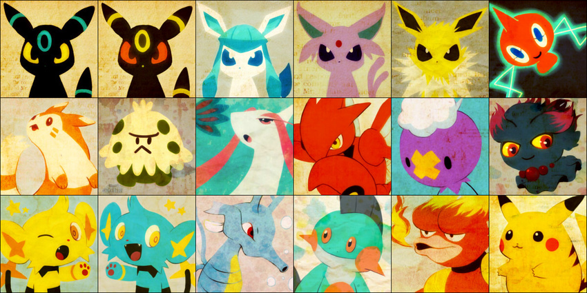 drifloon espeon forked_tail furret gen_1_pokemon gen_2_pokemon gen_3_pokemon gen_4_pokemon glaceon jolteon kingdra magmar marshtomp milotic misdreavus no_humans pikachu pokemon pokemon_(creature) rotom scizor shinx shiny_pokemon shroomish tail tetsuko_(tetsuko009) umbreon