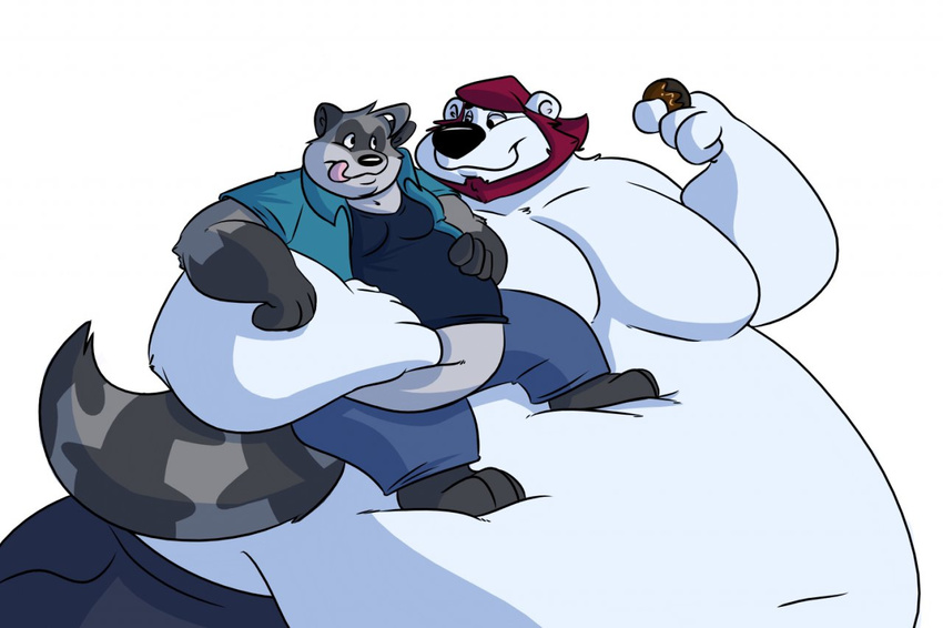 bear duo male mammal morbidly_obese overweight raccoon size_difference tail