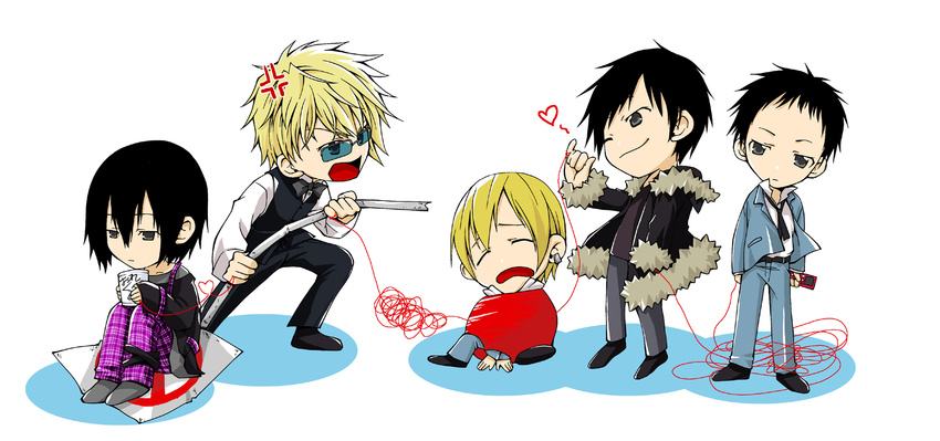 chibi durarara!! glasses heiwajima_shizuo male orihara_izaya short_hair tagme weapon