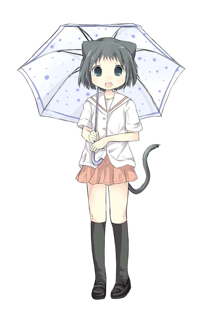 absurdres animal_ears bad_id bad_pixiv_id cat_ears cat_tail fang highres ikeda_kana kazekoshi_school_uniform saki sakuraba_hikaru_(loveindog) solo tail umbrella
