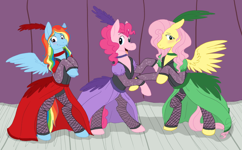 blue_fur blush cartoonlion cosplay curtains cute dress equine feather female feral fishnet fluttershy_(mlp) friendship_is_magic fur green_eyes hair horse legwear mammal miss_kitty multi-colored_hair my_little_pony old_west pegasus pink_fur pink_hair pinkie_pie_(mlp) pony purple_eyes rainbow_dash_(mlp) rainbow_hair stockings the_great_mouse_detective wings wood