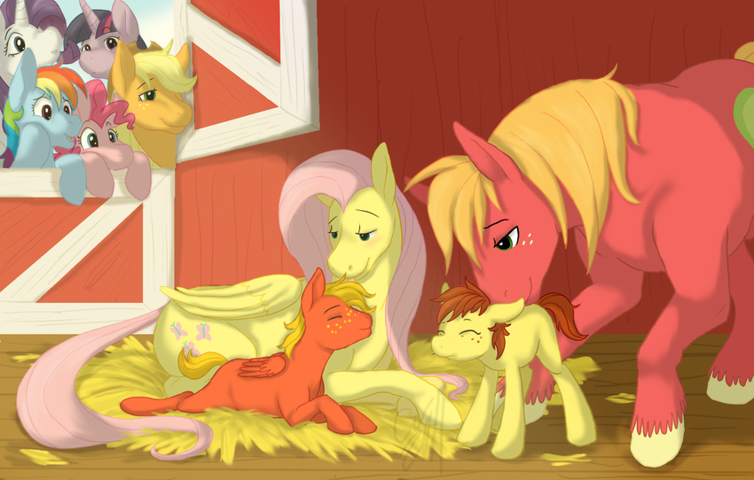 barn big_macintosh_(mlp) blonde_hair blue_eyes blue_fur blush cartoonlion couple cub cute equine father female feral fluttershy_(mlp) foal freckles friendship_is_magic fur green_eyes group hair hay horn horse mammal mother multi-colored_hair my_little_pony orange_hair parent pegasus pink_eyes pink_fur pink_hair pinkie_pie_(mlp) pony purple_eyes purple_hair rainbow_dash_(mlp) rainbow_hair rarity_(mlp) smile twilight_sparkle_(mlp) unicorn wings wood young