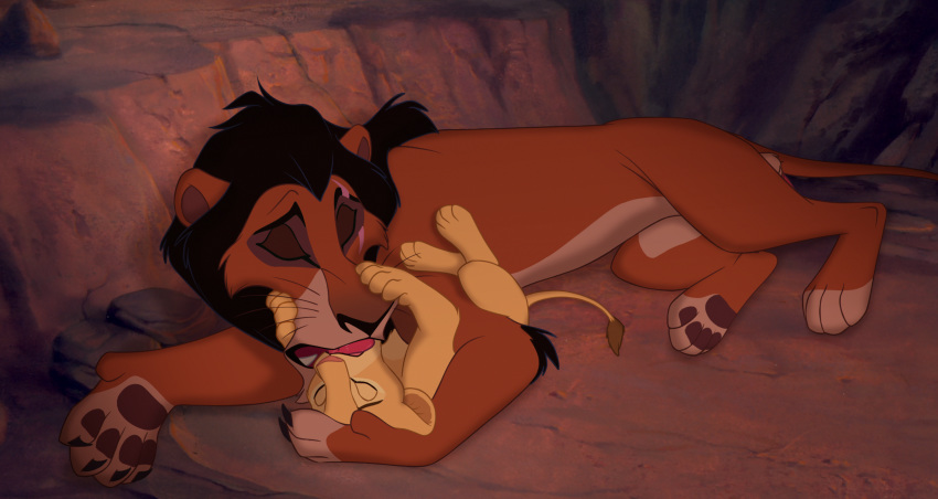 2019 age_difference animal_genitalia balls black_claws brown_fur cave claws cub cuddling disney duo embrace erection eye_scar eyes_closed felid female feral feral_on_feral french_kissing fur hi_res hug inside kissing larger_male lion lying male male/female mammal multicolored_fur nala older_male on_back on_side open_mouth pantherine pawpads scar scar_(the_lion_king) size_difference smaller_female tan_fur the_giant_hamster the_lion_king tongue tongue_out two_tone_fur young younger_female