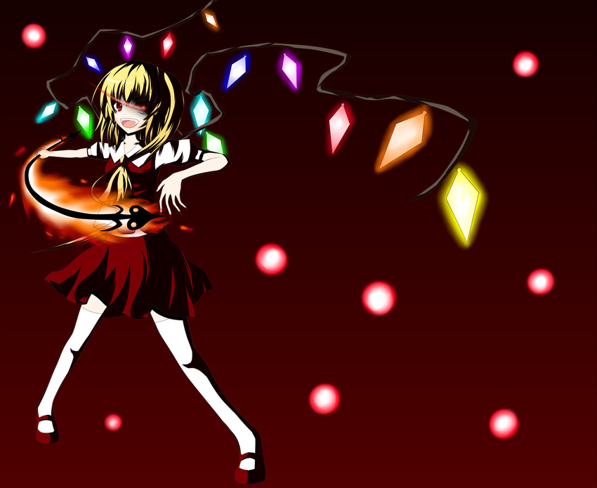 blonde_hair fang flandre_scarlet gmot highres red_eyes side_ponytail solo touhou wings