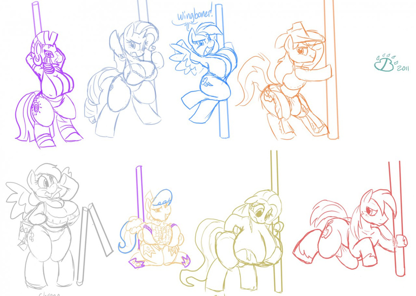 anthro big_breasts big_macintosh_(mlp) bikini braeburn_(mlp) breasts clothed clothing derpy_hooves_(mlp) ear_piercing equine female fluttershy_(mlp) friendship_is_magic hasbro horn horse huge_breasts male mammal my_little_pony one_does_not_belong pegasus piercing pole pony rainbow_dash_(mlp) rarity_(mlp) sapphire_shores_(mlp) skimpy stripper strippers swimsuit tight_clothing unicorn wings zebra zecora_(mlp)
