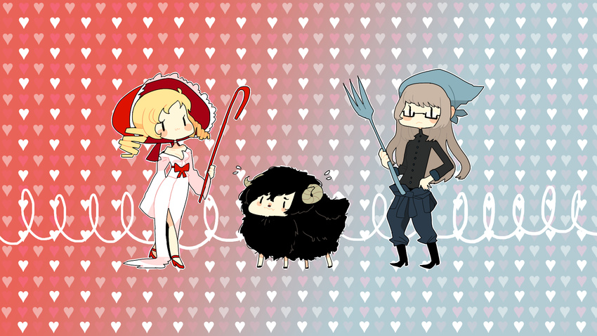 atlus blonde_hair bo_peep catherine catherine_(game) glasses highres horns katherine_mcbride pitchfork sheep vincent_brooks