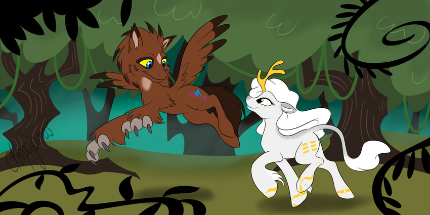 beast_(disney) beauty beauty_and_the_beast belle c4tspajamas crossover cute cutie_mark disney equine female feral forest friendship_is_magic gryphon hair hasbro horse kirin long_hair mammal my_little_pony pony smile tail the_beast tree wood