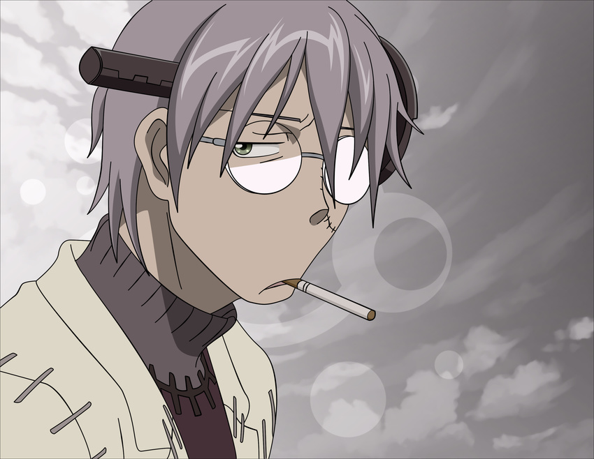 absurdres cigarette dr_franken_stein glasses highres male_focus morrow_(hitodama-x) smoke solo soul_eater