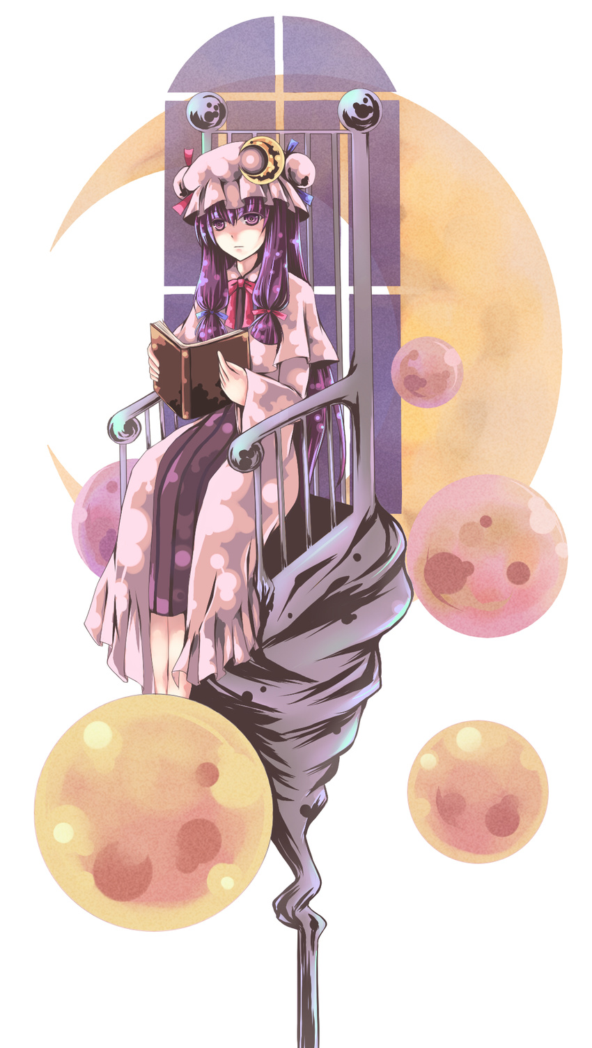 bad_id bad_pixiv_id book hat highres long_hair orange_yanagi patchouli_knowledge purple_eyes purple_hair solo touhou