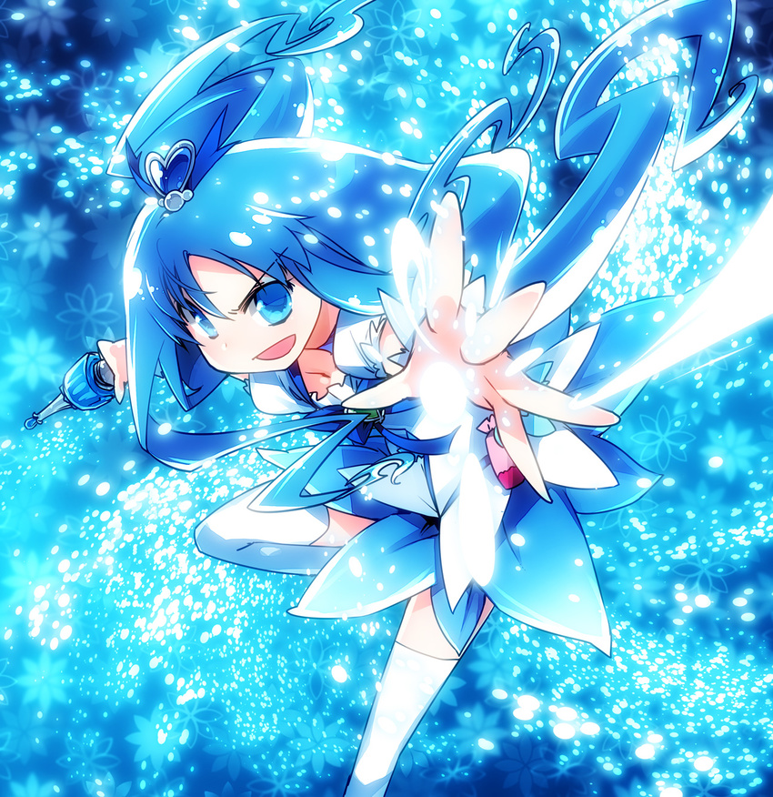 blue blue_choker blue_eyes blue_hair blue_skirt choker cure_marine hair_ornament heartcatch_precure! highres ishida_akira jewelry kurumi_erika long_hair magical_girl open_mouth precure ribbon skirt smile solo thighhighs white_legwear wrist_cuffs