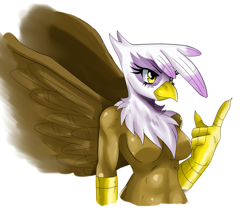 anthro anthrofied avian beak breasts brown_body feather female friendship_is_magic gilda gilda_(mlp) gryphon hair my_little_pony purple_feather_tips solo sssonic2 white_hair white_head wings yellow_eyes