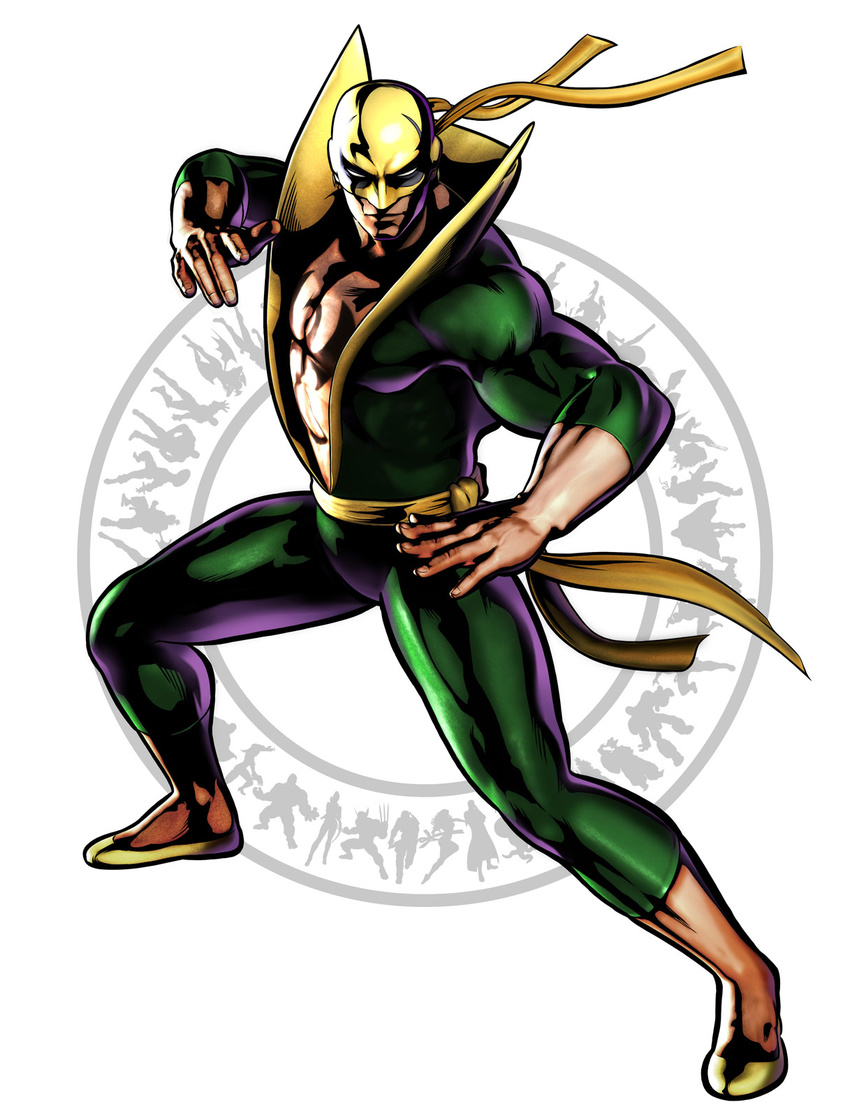 fighting_stance highres iron_fist_(marvel) male_focus marvel marvel_vs._capcom marvel_vs._capcom_3 mask mori_toshiaki muscle official_art solo sword weapon