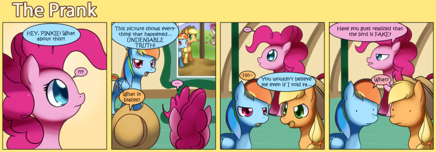 applejack blue_fur comic cowboy_hat dialog dialogue earth_pony equine female feral friendship_is_magic fur green_eyes hair hat horse mammal multi-colored_hair my_little_pony pegasus photo pink_fur pink_hair pinkie_pie_(mlp) pony purple_eyes rainbow_dash rainbow_dash_(mlp) solar-slash text wings