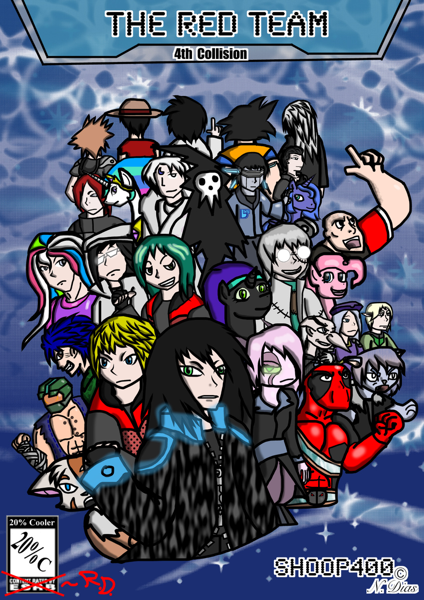 blue_eyes clothed clothing coriginal_character crossover d._gray_man deadpool death_note dragon_ball equine female fist_of_the_north_star friendship_is_magic goku green_eyes group halo_(series) helmet horn horse human kenshiro kingdom_hearts lord_death_(souleater) mammal master_cheif master_chief monkey_d_luffy my_little_pony nyx_(mlp) one_piece original_character pinkie_pie_(mlp) pony princess princess_celestia_(mlp) princess_luna_(mlp) riku_(kingdom_hearts) royalty sesshomaru shoop400 sora_(kingdom_hearts) soul_eater video_games yagami_light