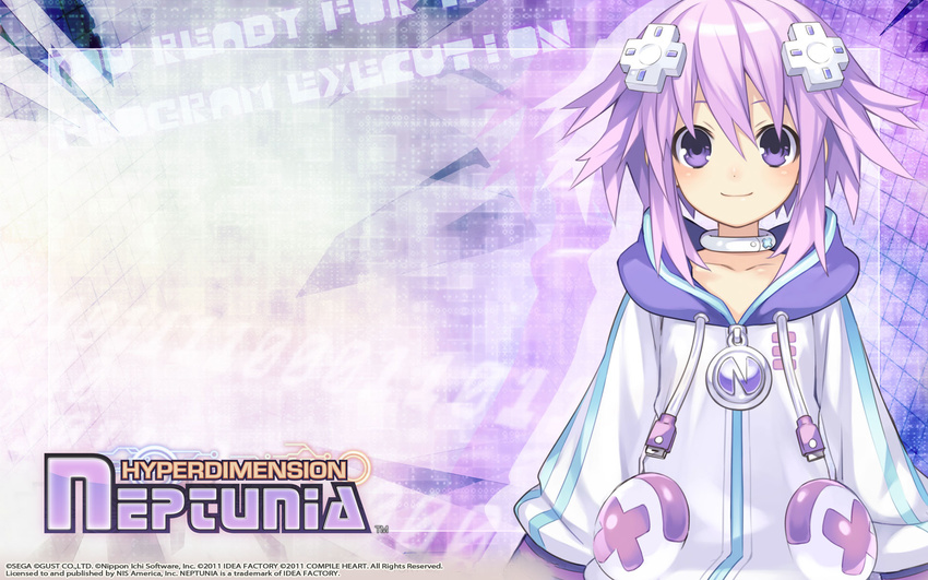 gust hyperdimension_neptunia logo neptune purple_hair short_hair tsunako watermark