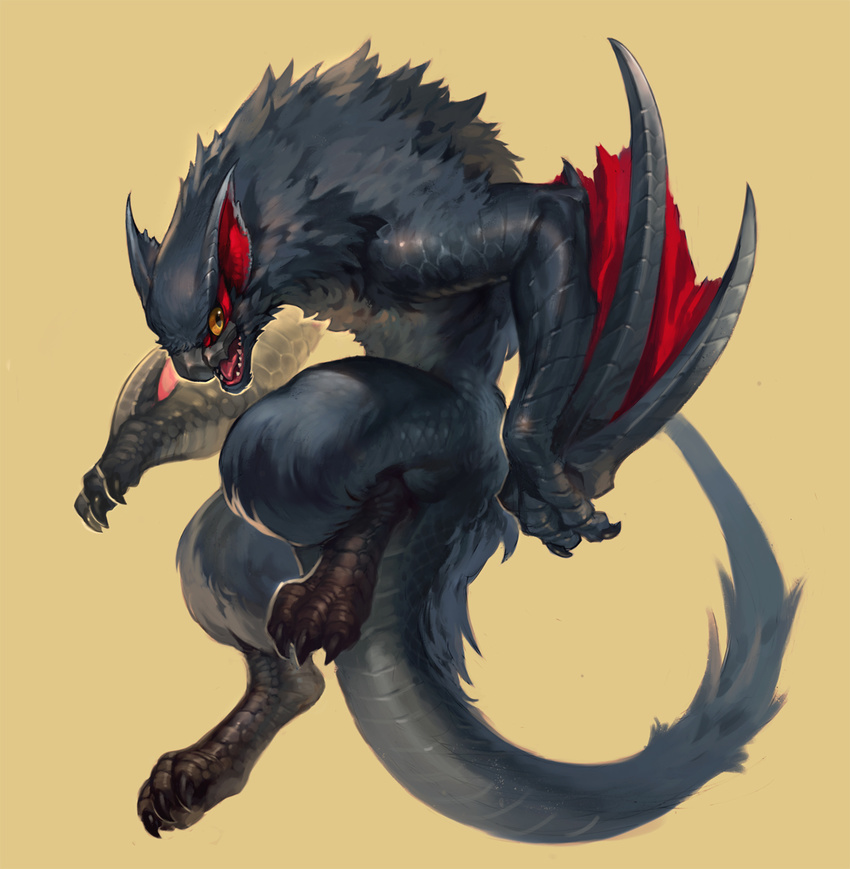 ??? beak black blue_body blue_fur fangs feral fur jeacn markings monster_hunter nargacuga red red_markings tail video_games winged_arms wings wyvern