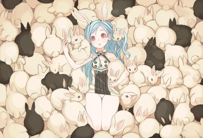 animal_ears blue_hair bunny bunny_ears elin_(tera) highres long_hair ricci solo_focus tera_online too_many too_many_bunnies