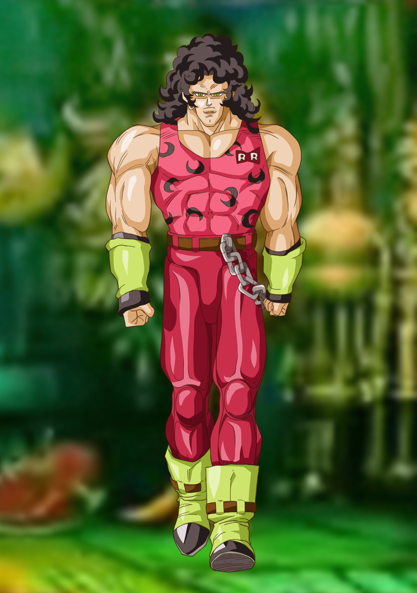 absurdres android_16 boots chain cosplay deka_master dragon_ball dragon_ball_z fusion green_footwear highres hugo_andore hugo_andore_(cosplay) male_focus muscle solo street_fighter street_fighter_iii_(series)