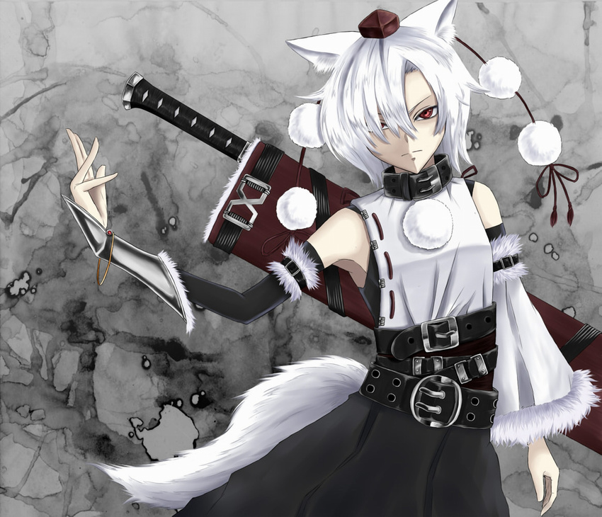 inubashiri_momiji sword weapon white_hair wolfgirl