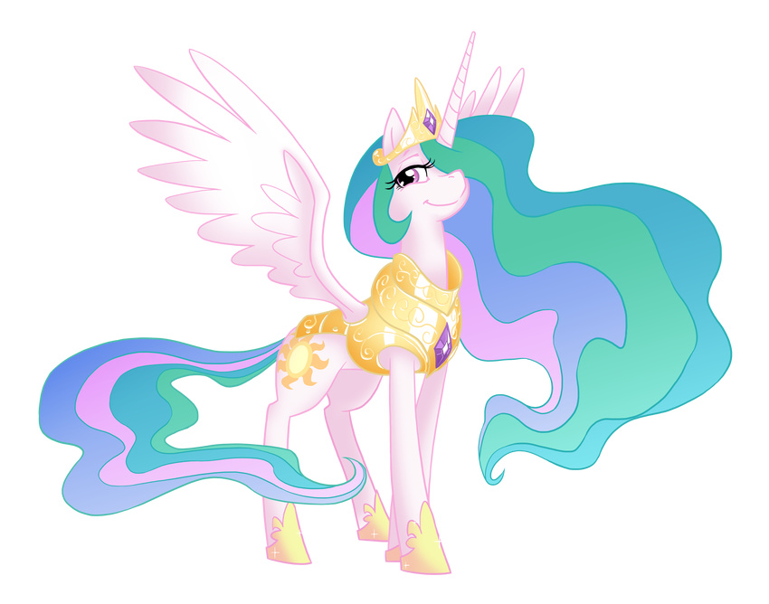 alicorn armor crown cutie_mark equestria-prevails equine female feral friendship_is_magic hair hasbro horn horse long_hair mammal my_little_pony plain_background pony princess_celestia_(mlp) smile solo tail transparent_background winged_unicorn wings