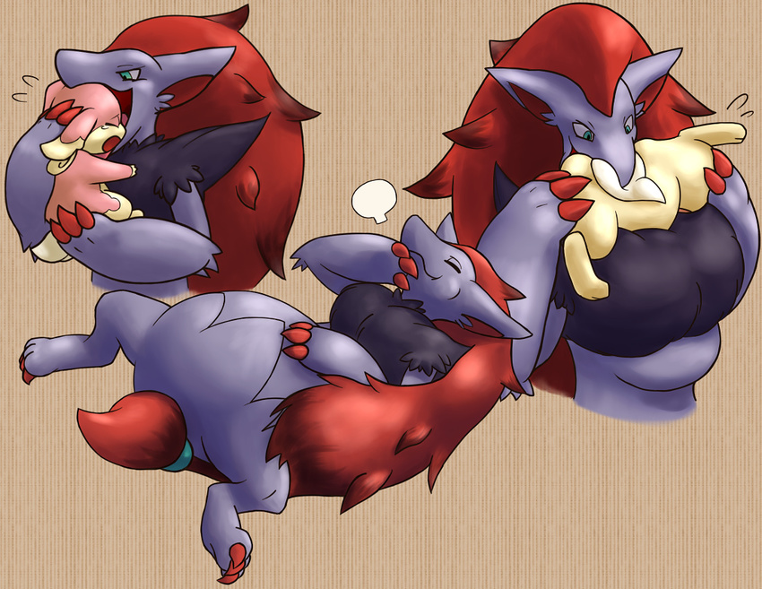 belly bulge full hair long_hair nintendo open_mouth pok&#233;mon pok&eacute;mon size_difference spread_legs spreading unwilling video_games vorarephilia vore zoroark