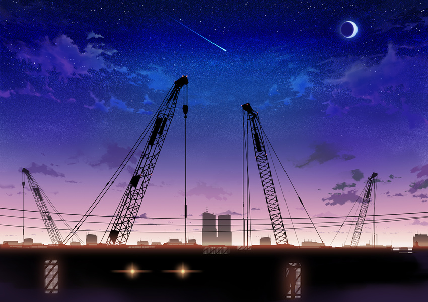 crane highres inzanaki moon no_humans original scenery shooting_star sky star_(sky)