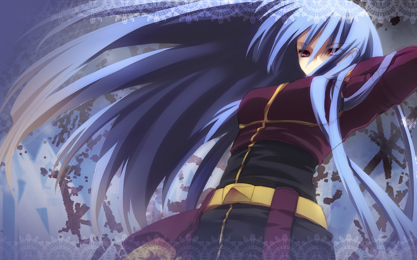 belt blue_hair bodysuit breasts kula_diamond long_hair looking_down medium_breasts miyako910724 red_eyes solo the_king_of_fighters wallpaper