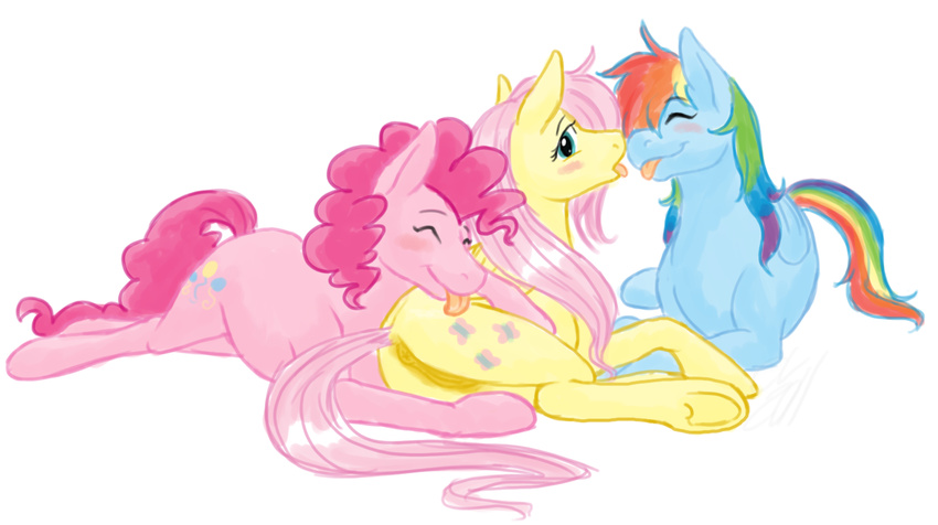 blue_body blue_eyes blue_fur blush cartoonlion cute equine eyes_closed female feral fluttershy_(mlp) friendship_is_magic fur hair hasbro horse lesbian licking mammal multi-colored_hair my_little_pony pegasus pink_body pink_fur pink_hair pinkie_pie_(mlp) plain_background pony pussy rainbow_dash_(mlp) rainbow_hair tail tongue white_background wings yellow_body