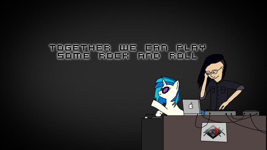 couple dj equine female feral friendship_is_magic goodstnero horn horse human laptop mammal music my_little_pony skrillex sonny_moore unicorn vinyl_scratch_(mlp) wallpaper